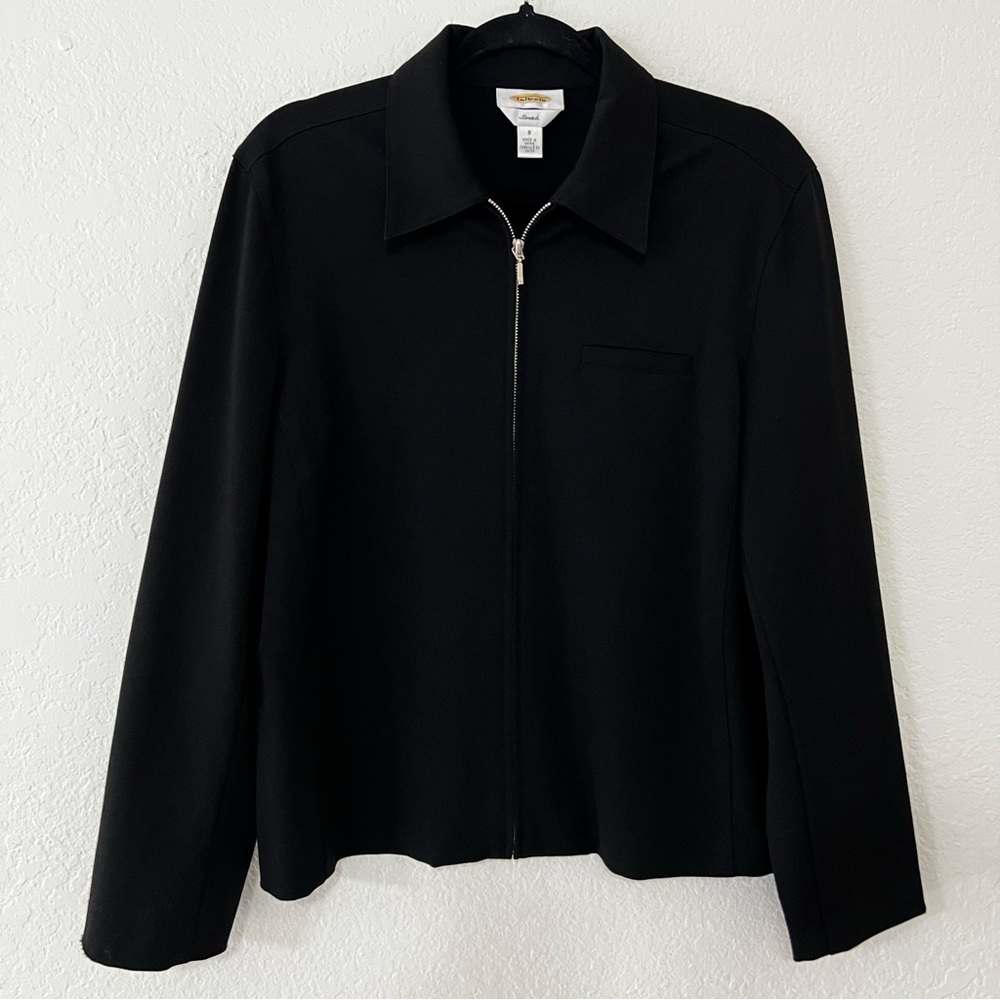 Vintage Talbots Stretch Black Zip Up Collared Jacket Women’s Size Small